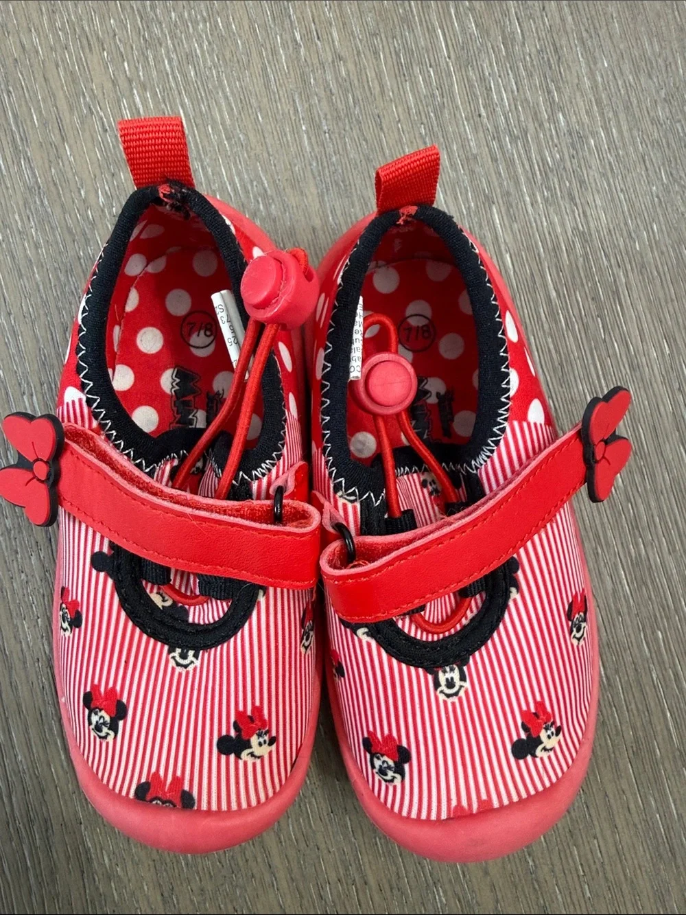 Red Minnie Mouse Kids Slip-On Water Shoes with Adjustable Strap